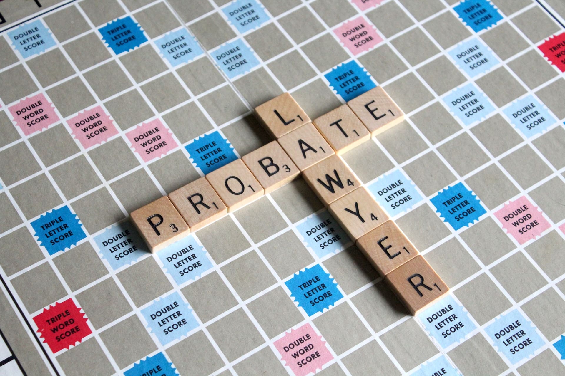 pieces on a scrabble board that spell out probate lawyer